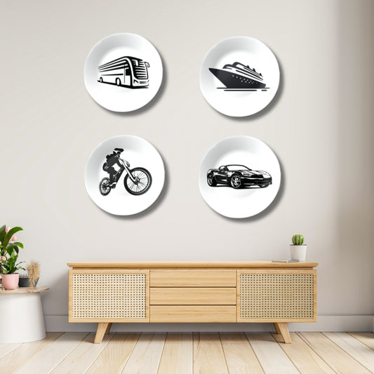 Set of 4 Modern Transportation Décor Wall Plates