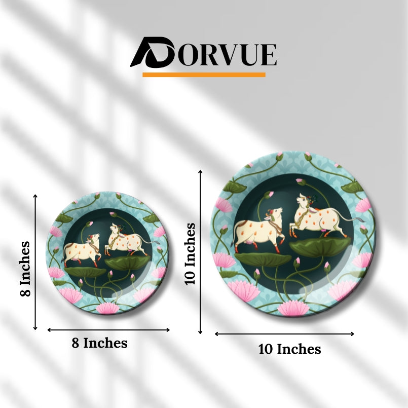 Pichwai Cow and Lotus Home Decor Ceramic Wall Plate