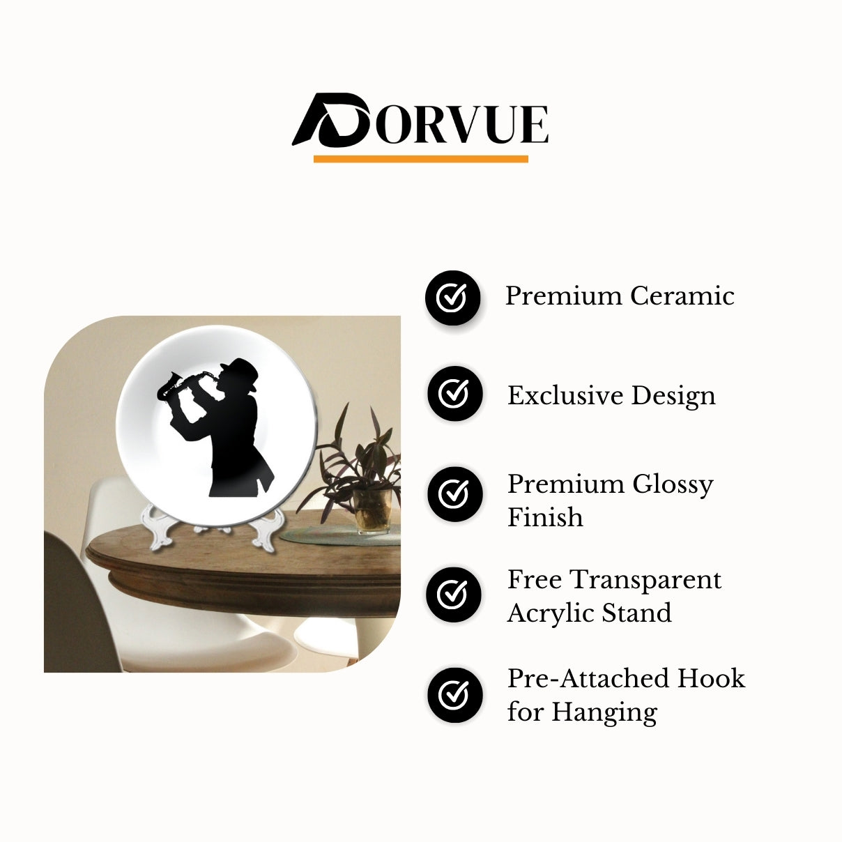 Saxophone Player Wall Art Vintage Home Décor Wall Plate