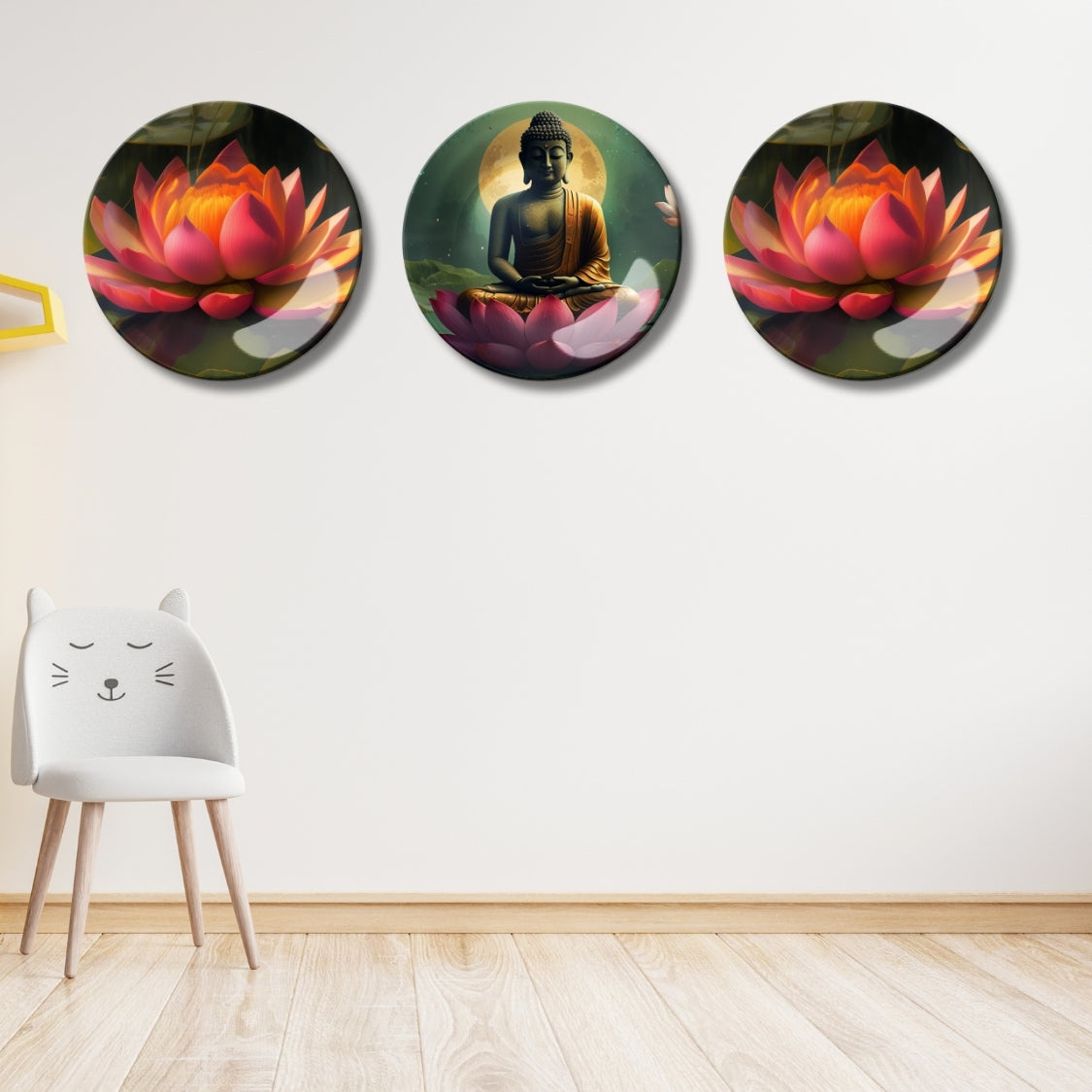 Set of 3 Meditating Buddha and Lotus Home Décor Wall Plates