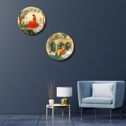 Set of 2 Radha Krishna Conversation & Wait Beautiful Story Home Décor Wall Plates