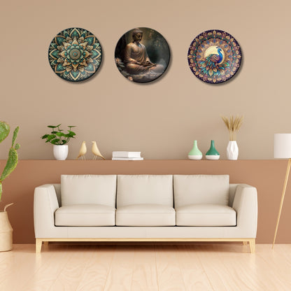 Set of 3 Peacock Whispers Buddha Home Décor Wall Plates