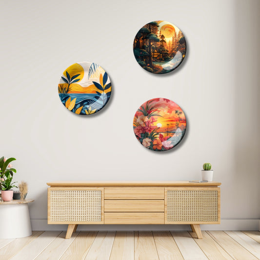 Set of 3 Sunset Serene Home Décor Wall Plates