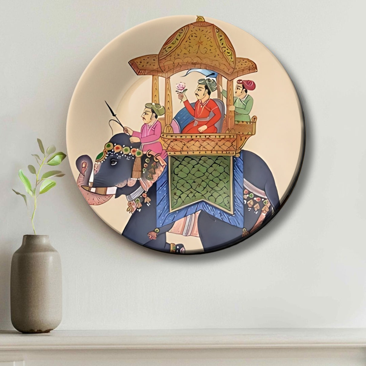 Caravan of King Royal Elephant and King Ceramic Wall Plate Home Décor