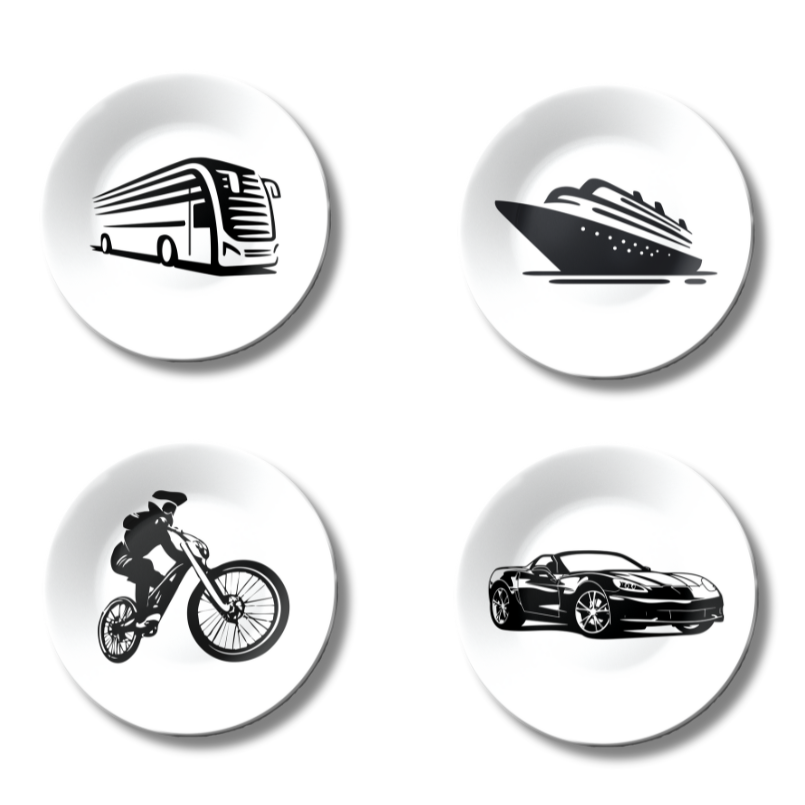 Set of 4 Modern Transportation Décor Wall Plates