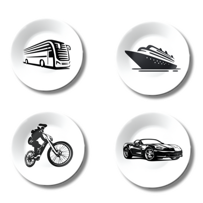 Set of 4 Modern Transportation Décor Wall Plates