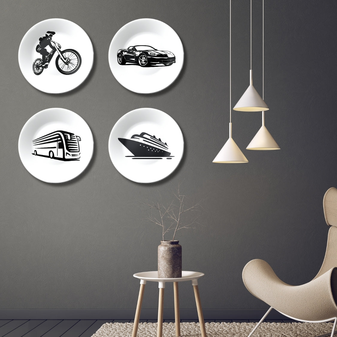 Set of 4 Modern Transportation Décor Wall Plates