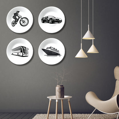 Set of 4 Modern Transportation Décor Wall Plates