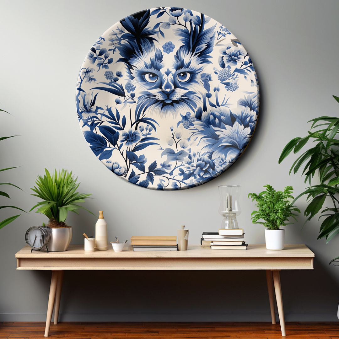 Porcelain Flora Hidden Kitty Ceramic Wall Plate Home Décor