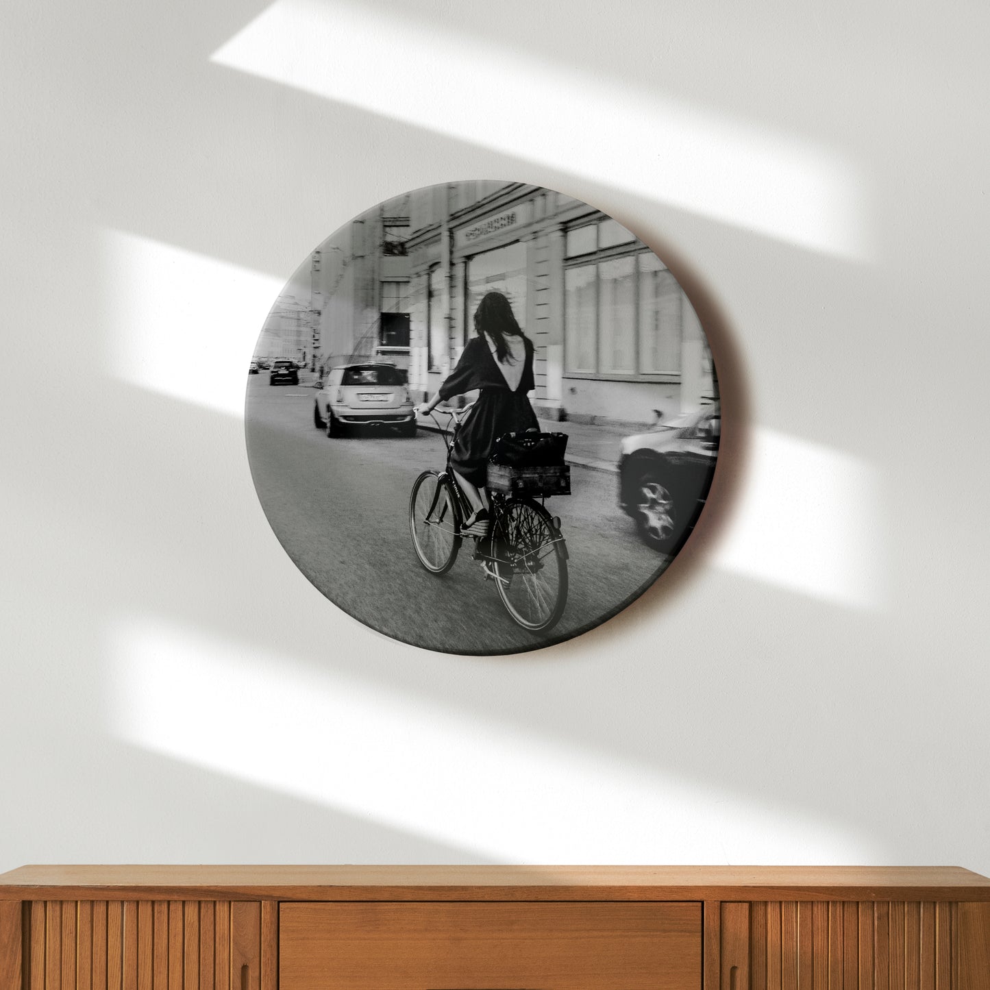 Girl Riding Bicycle Monochrome Decorative Wall Plate