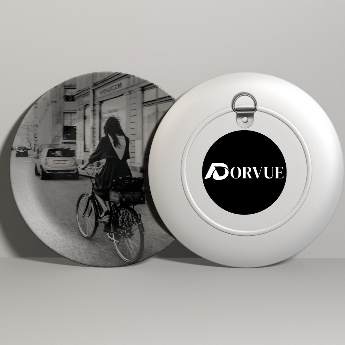 Girl Riding Bicycle Monochrome Decorative Wall Plate