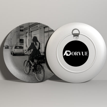 Girl Riding Bicycle Monochrome Decorative Wall Plate