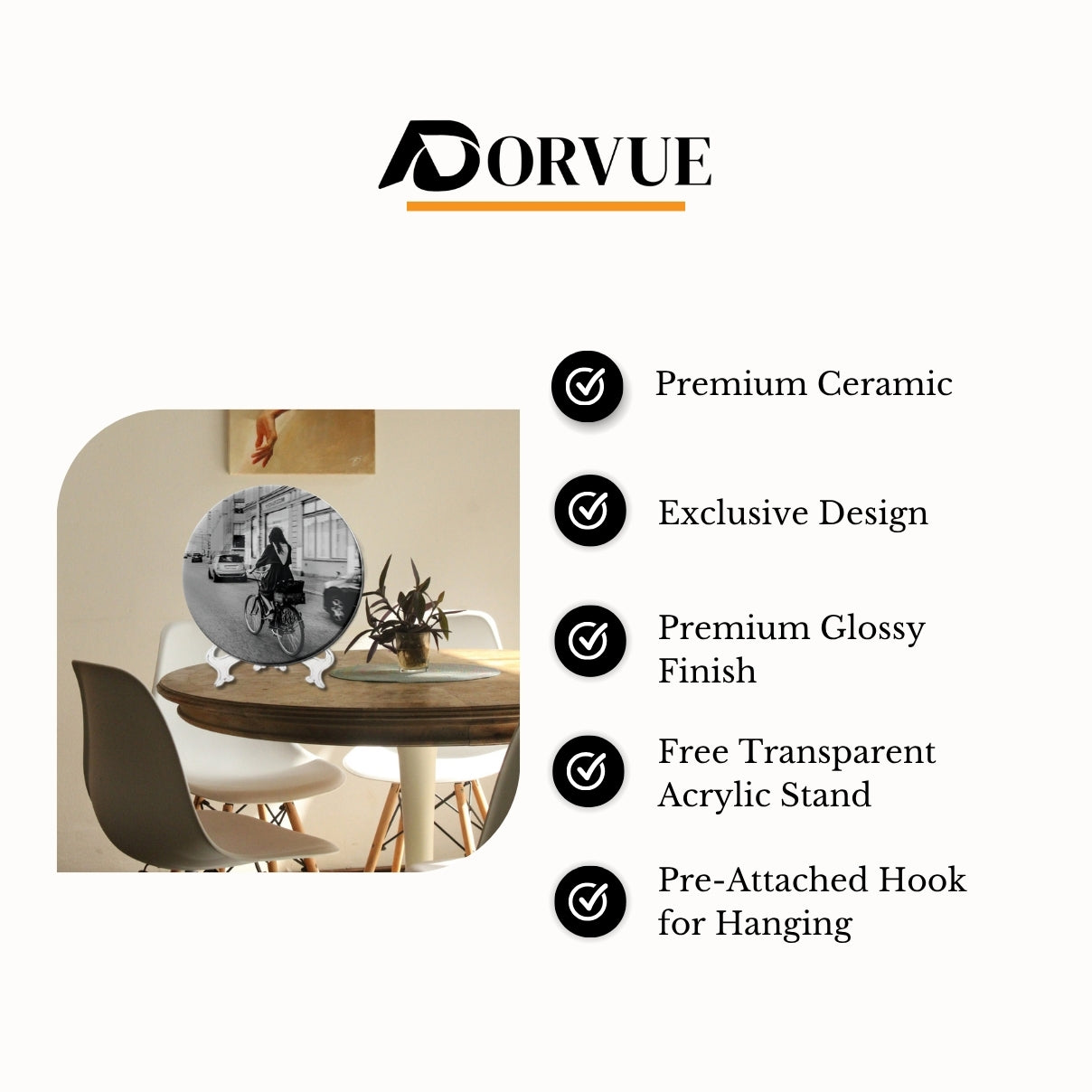 Girl Riding Bicycle Monochrome Decorative Wall Plate