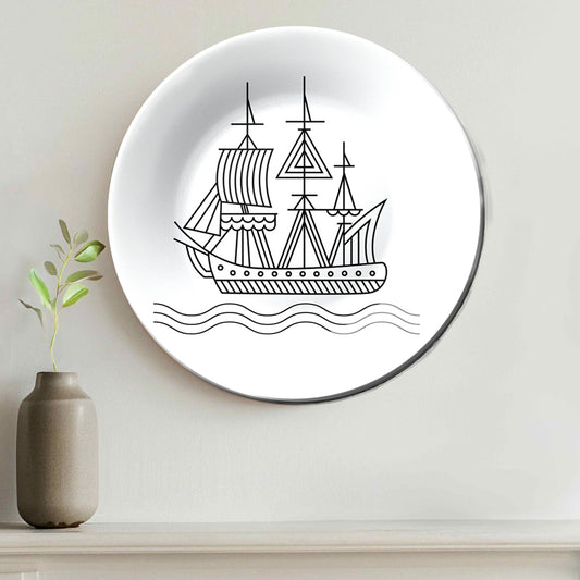 Vintage Sailing Ship Wall Art Monochrome Decorative Wall Plate
