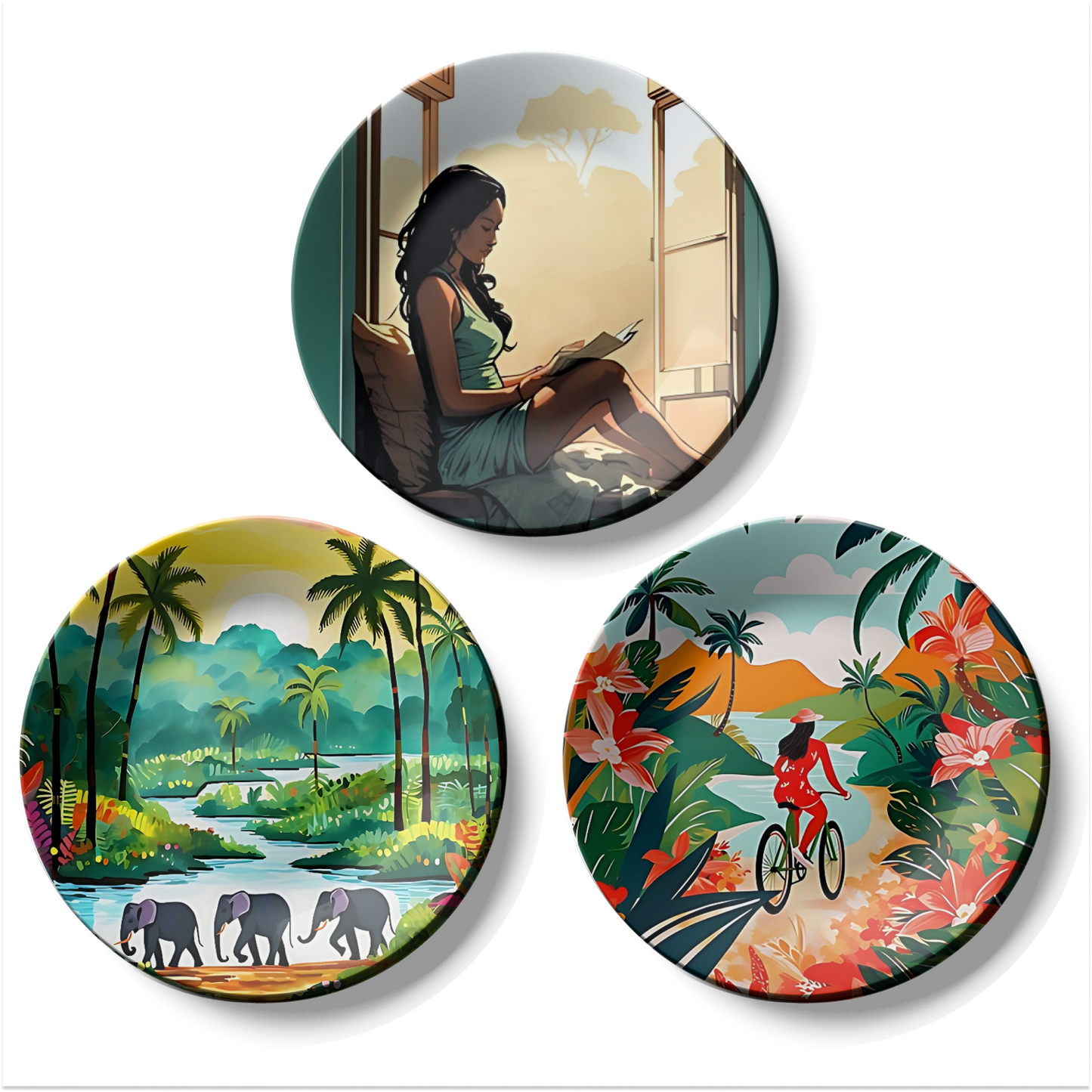 Wanderlust Tropical Escape Lifestyle Wall Plate Set Of 3