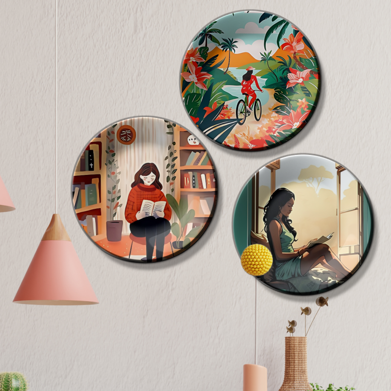 Set of 3 Calm Living & Wanderlust Ceramic Wall Plates Décor